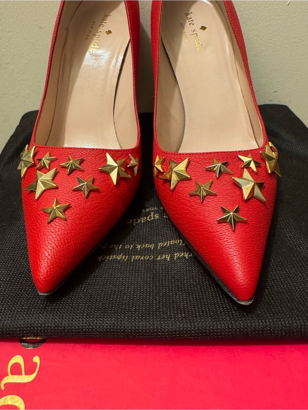 Kate Spade New York Lagrenga Red Star Studded Pumps Heel Made in Italy - Picture 8 of 11